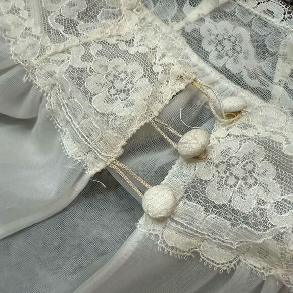 Vintage 1960s Peignoir Set White Robe Sheer Lace Slip Dress Nightgown S - Picture 4 of 11